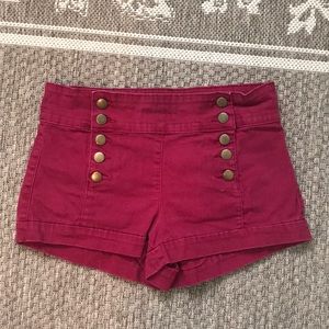 3/$15 High waisted red sailor buttoned shorts